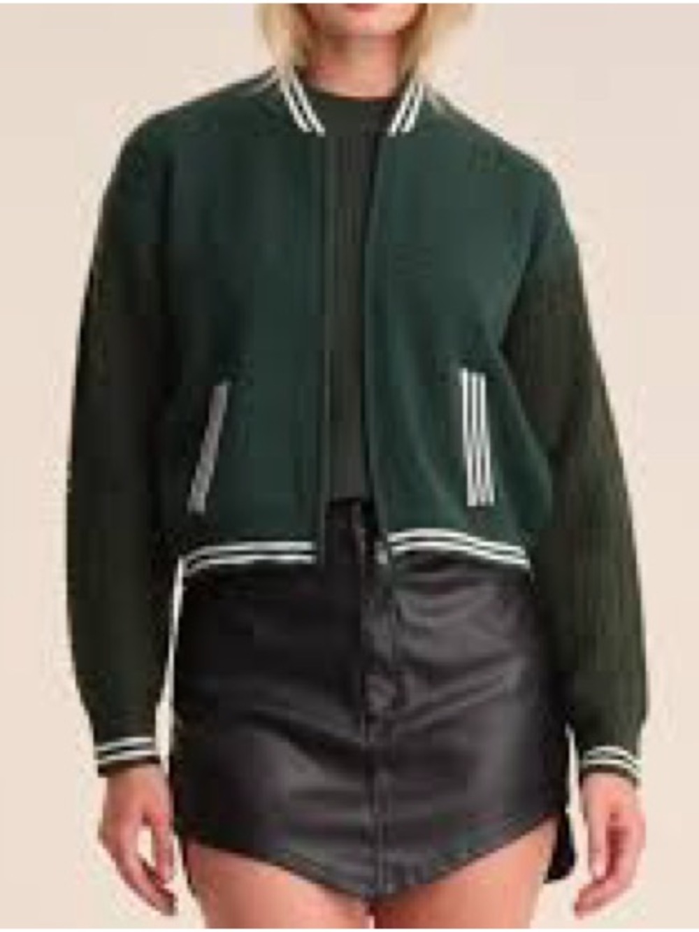 525 America Flynn Cable Dark Green Knit Bomber Jacket